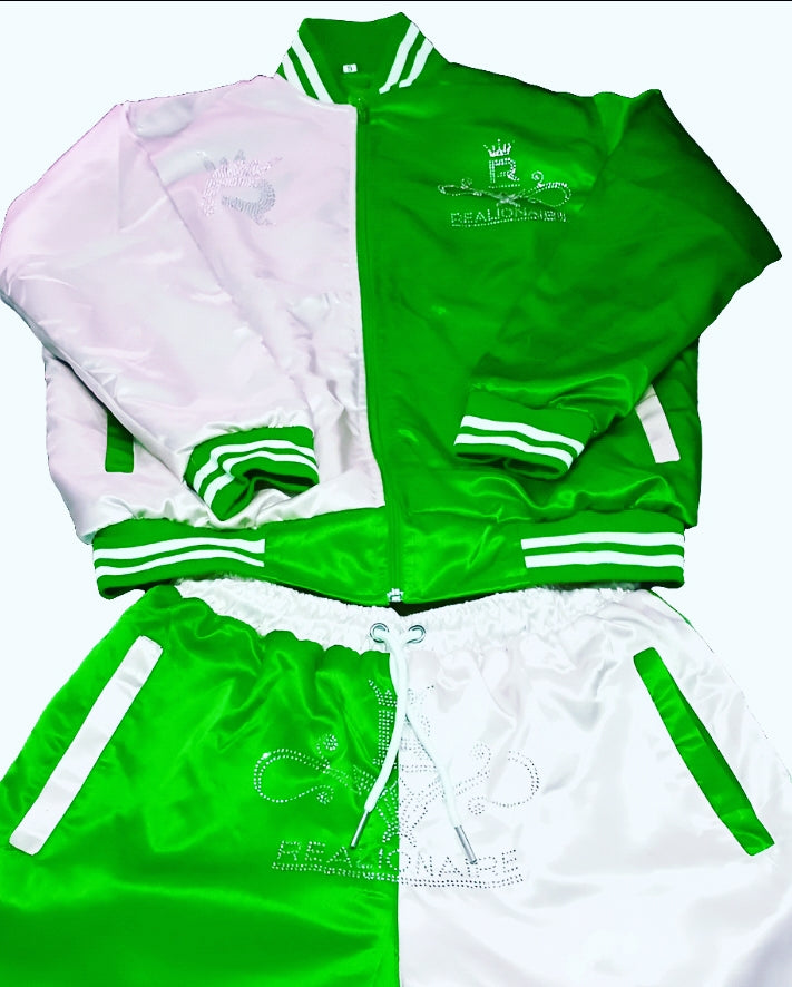 Satin 2-Tone Color Unisex Reversible Bomber Jacket & Shorts