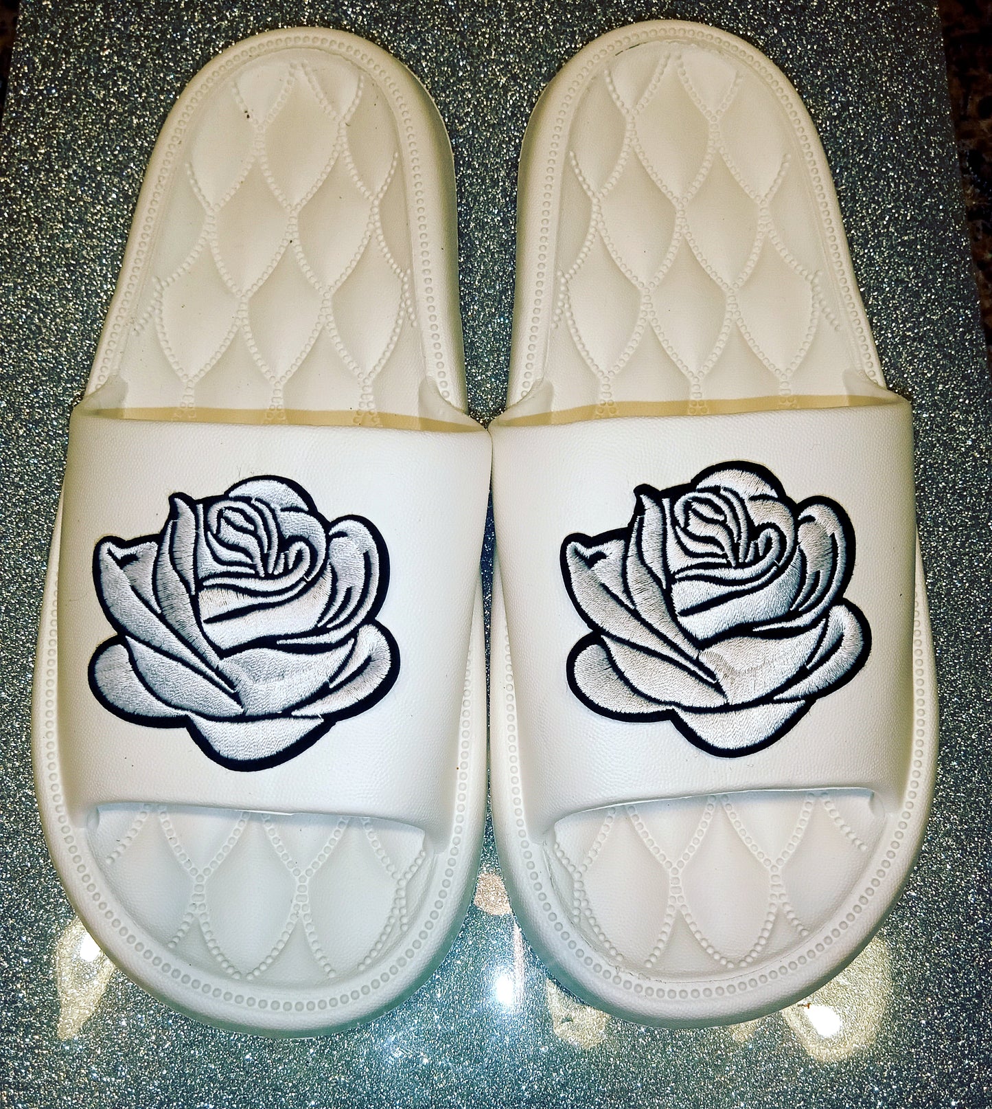 White Slides with Rose