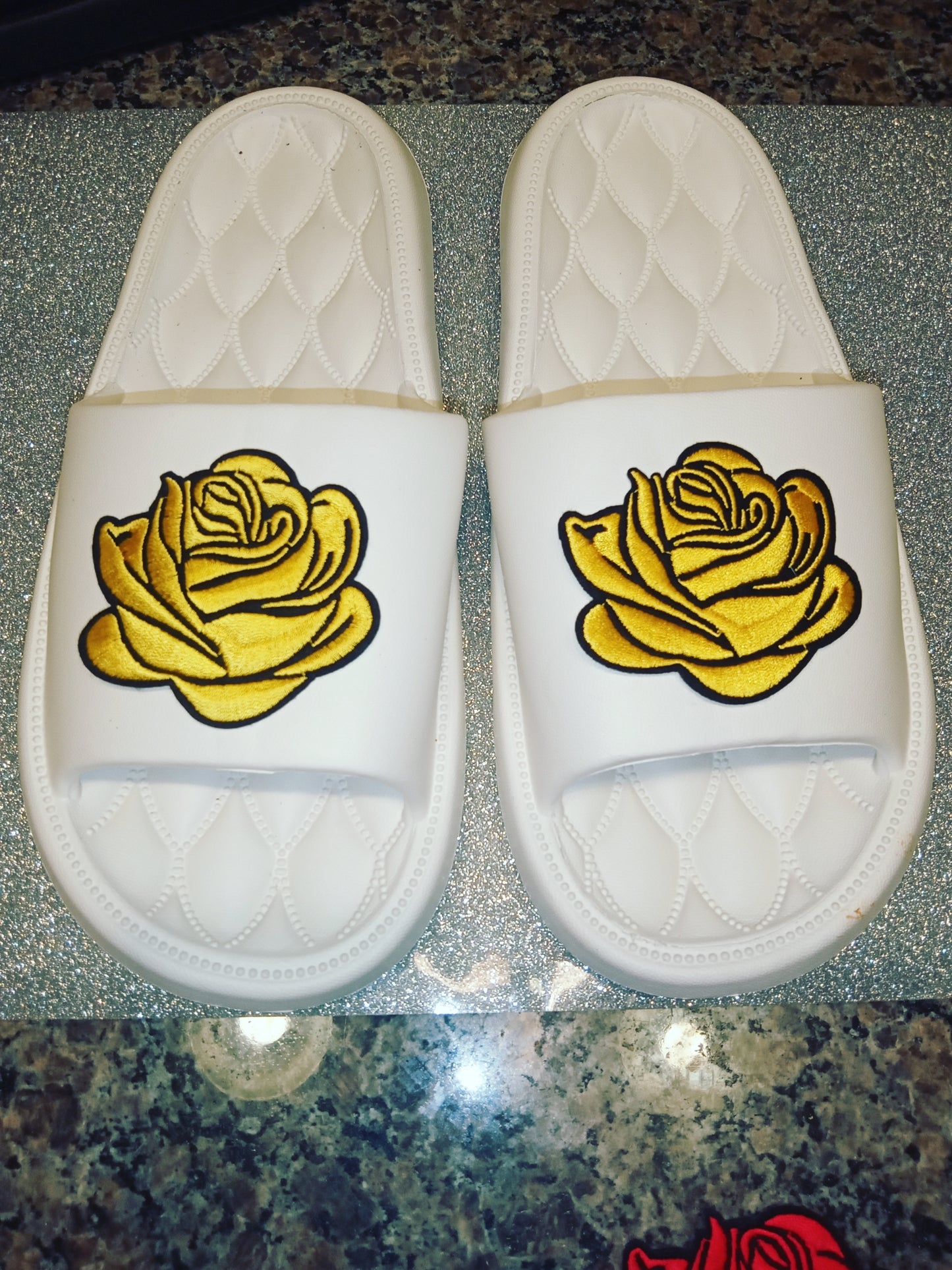 White Slides with Rose