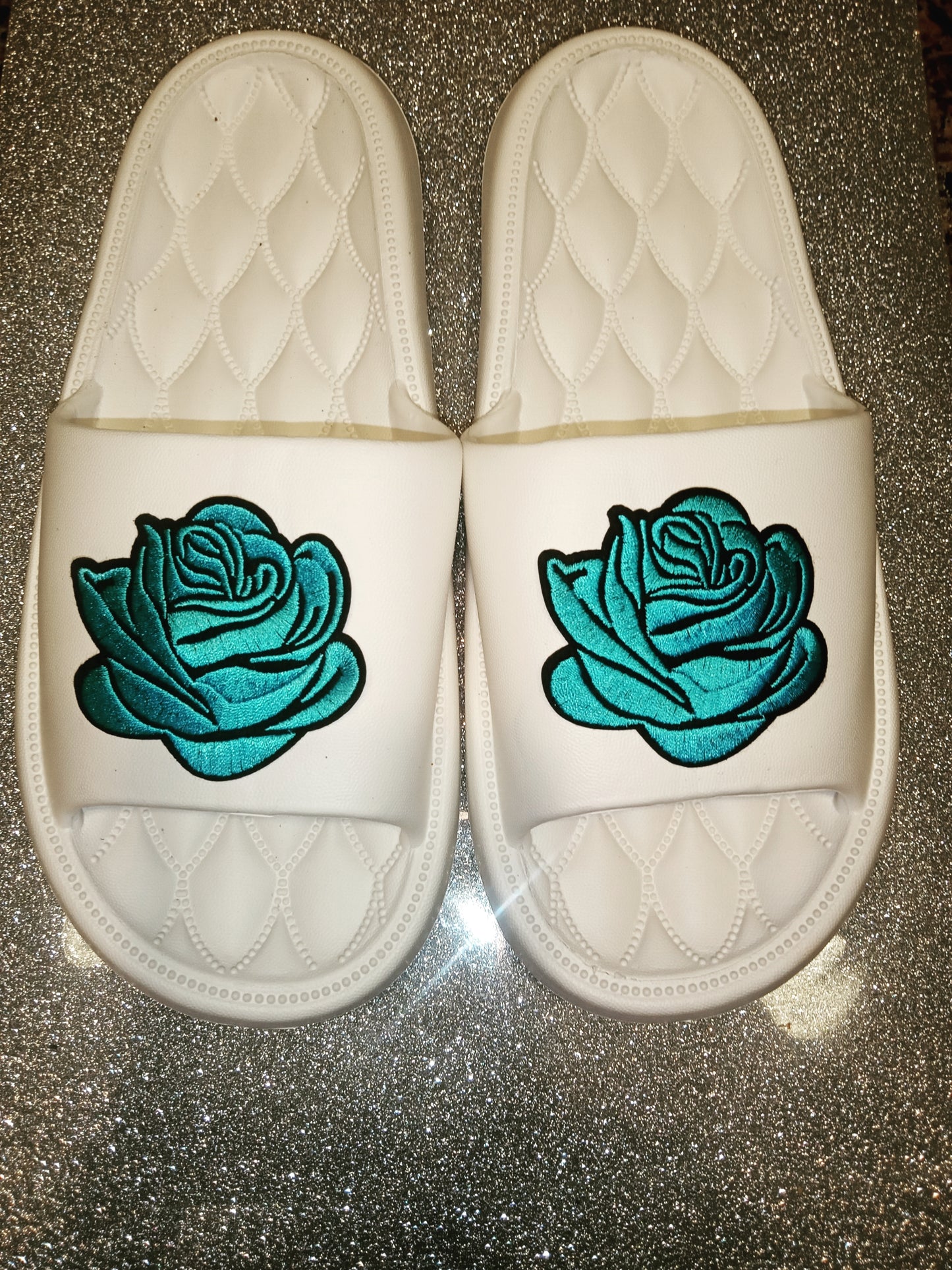 White Slides with Rose